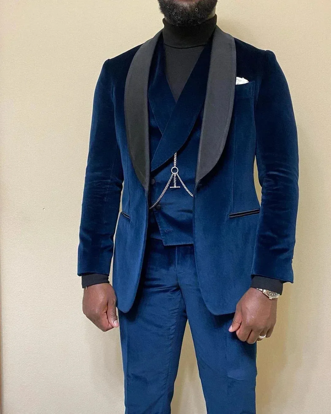 Wiaofellas  -  Formal Slim Fit Men Suits 3 Pcs Wedding Groom Tuxedos One Button Terno Velvet Smoking Jacket With Vest Pants