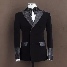 Wiaofellas  -  Slim Fit Dots Men Suits Dots Groom Tuxedos For Wedding Party Slim Fit 2 Pieces Black Velvet Smoking Blazer (Jacket Pants)