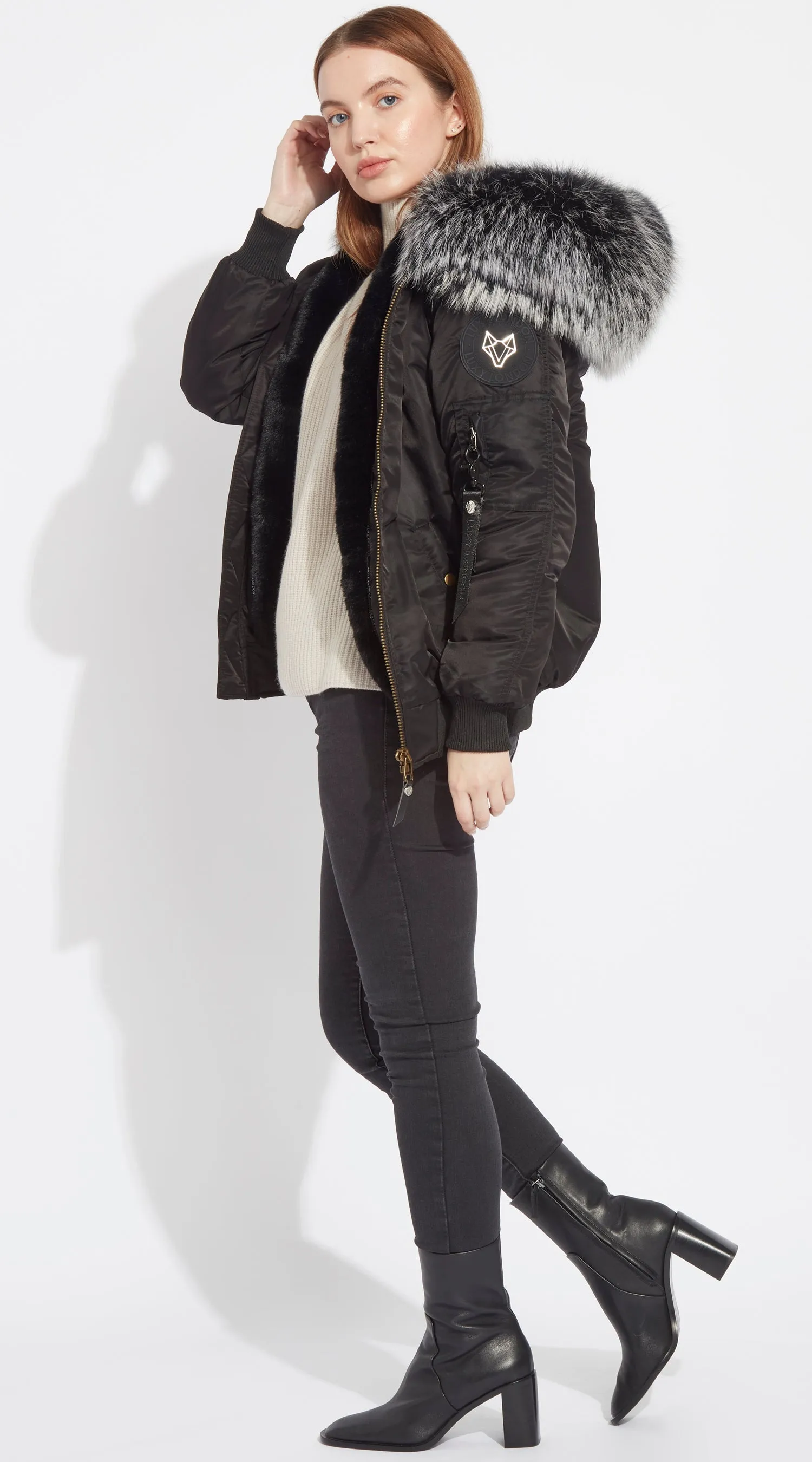 Womens Black Luxy Fur Bomber - Black Mist