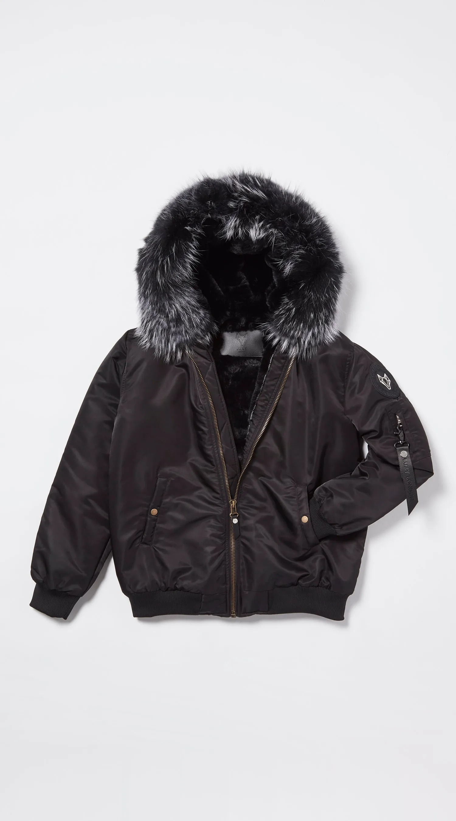 Womens Black Luxy Fur Bomber - Black Mist