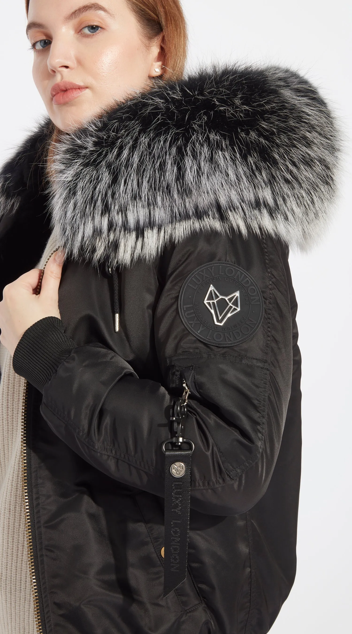 Womens Black Luxy Fur Bomber - Black Mist