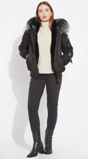 Womens Black Luxy Fur Bomber - Black Mist