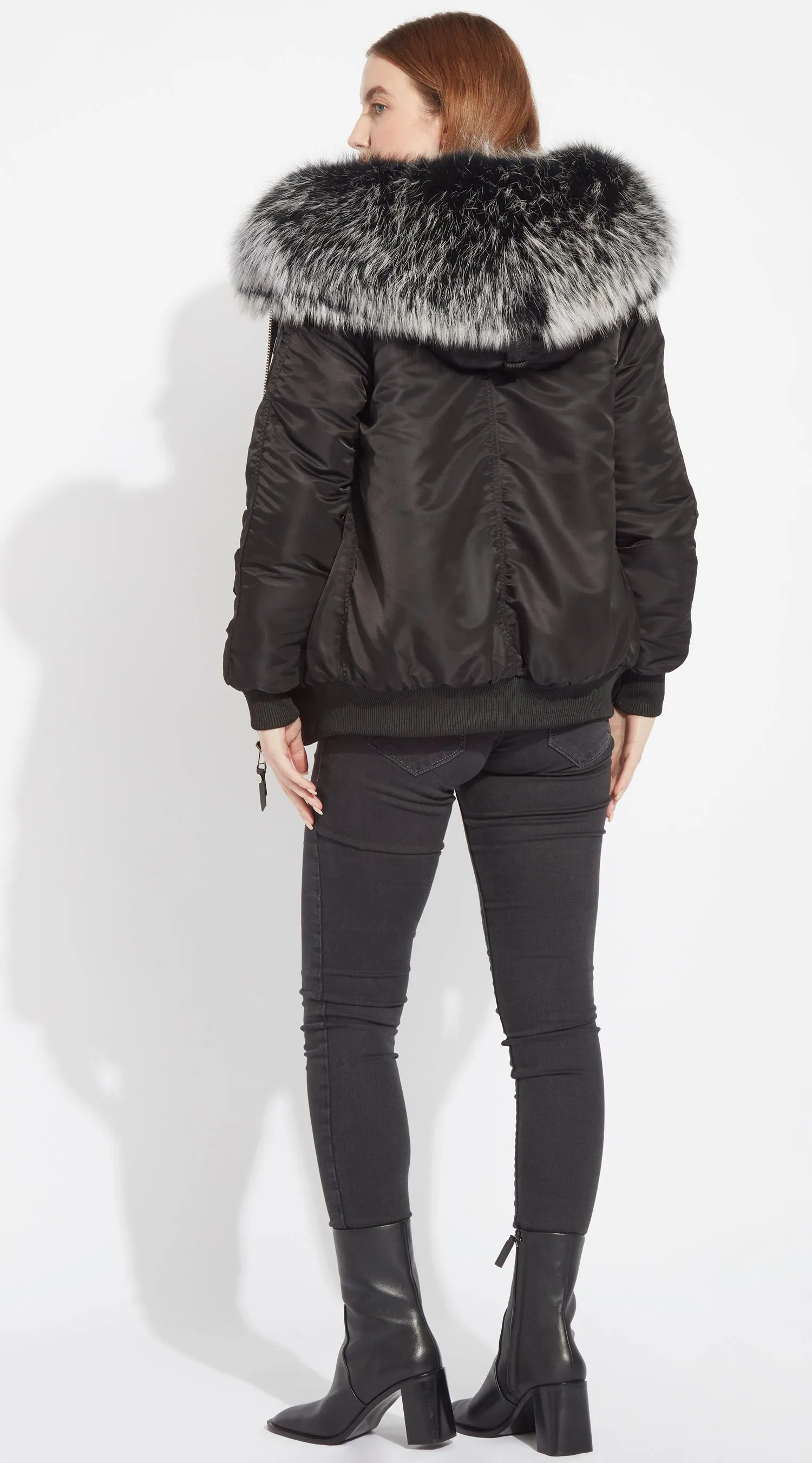 Womens Black Luxy Fur Bomber - Black Mist