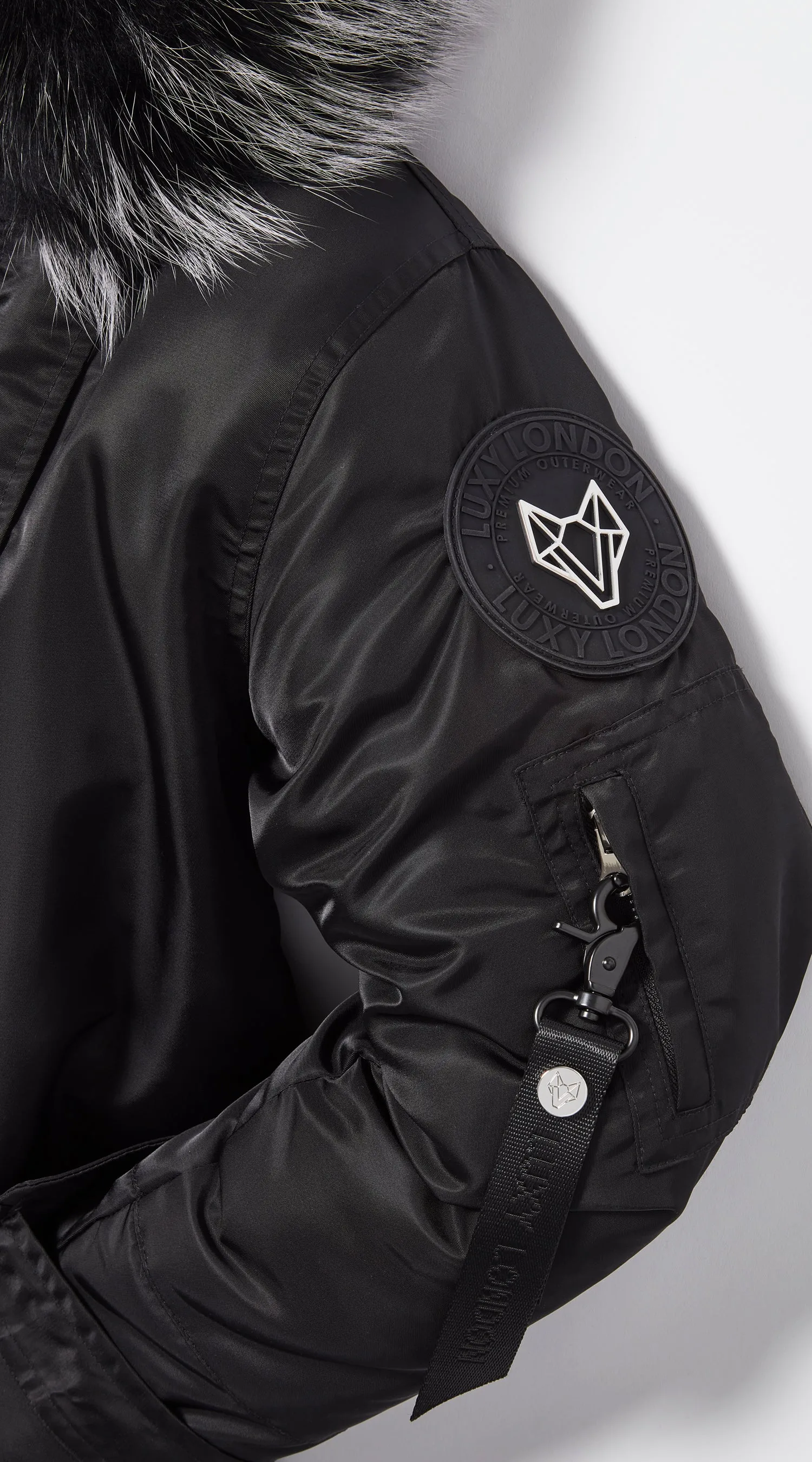Womens Black Luxy Fur Bomber - Black Mist