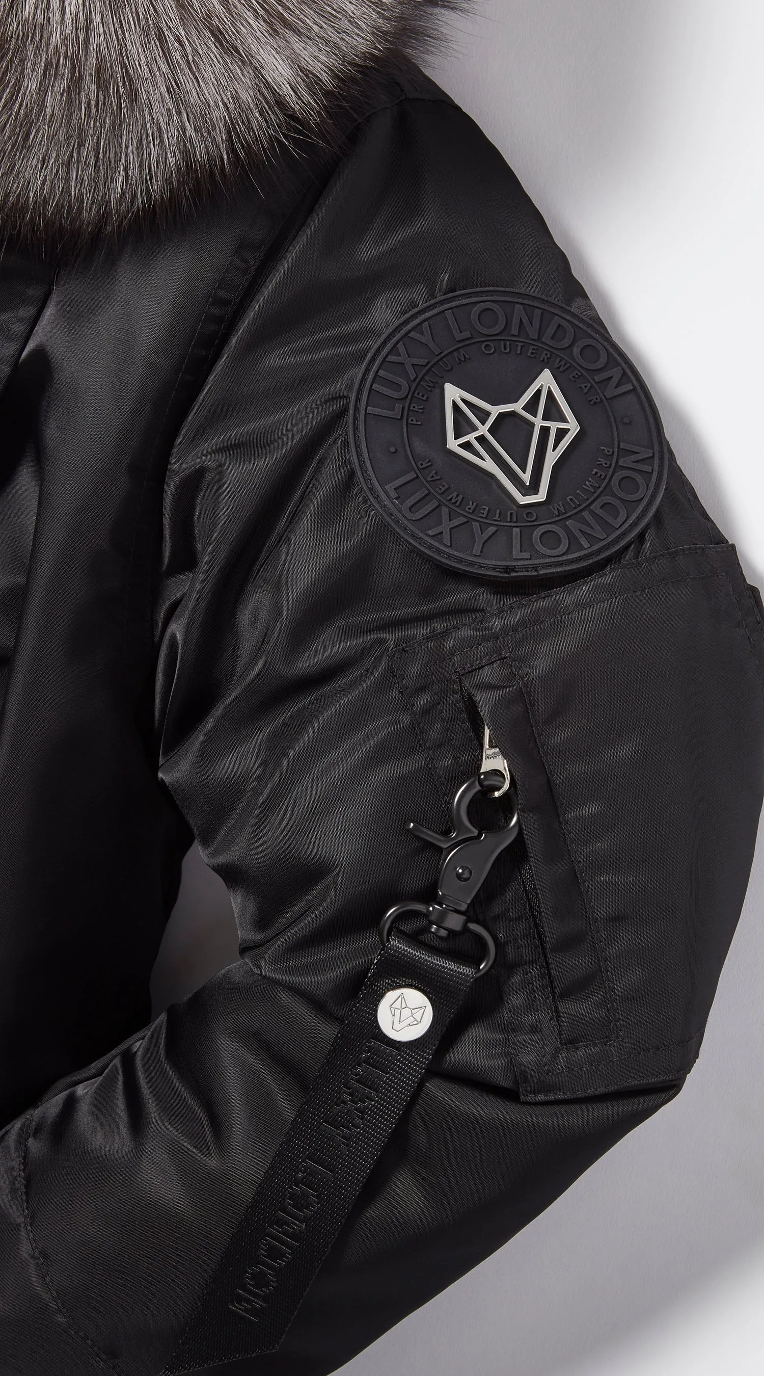 Womens Black Luxy Fur Bomber - Silver Frost Fox
