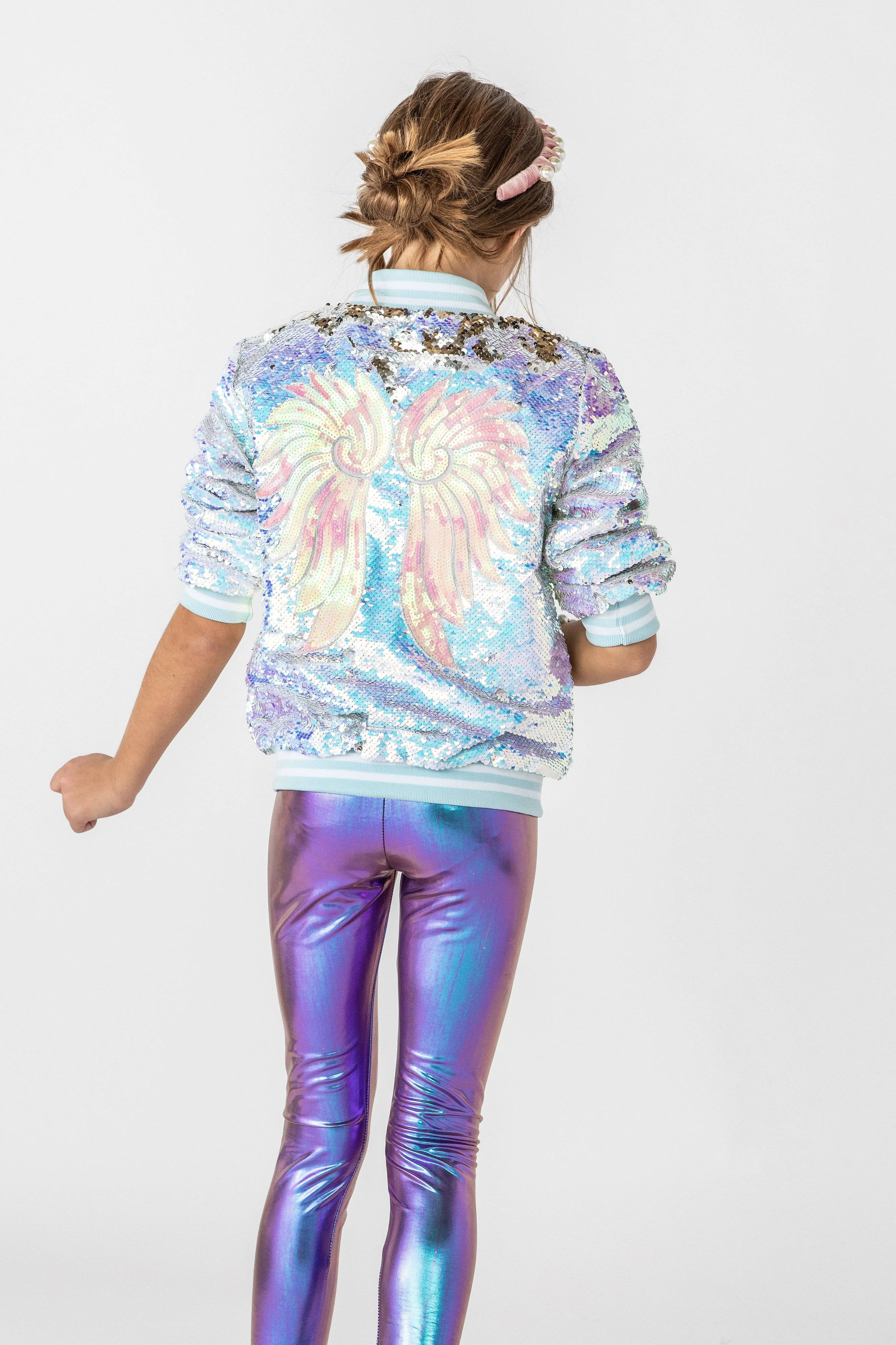 Women's Iridescent Angel Sequin Flip Bomber