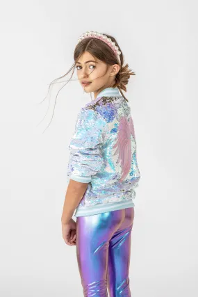 Women's Iridescent Angel Sequin Flip Bomber