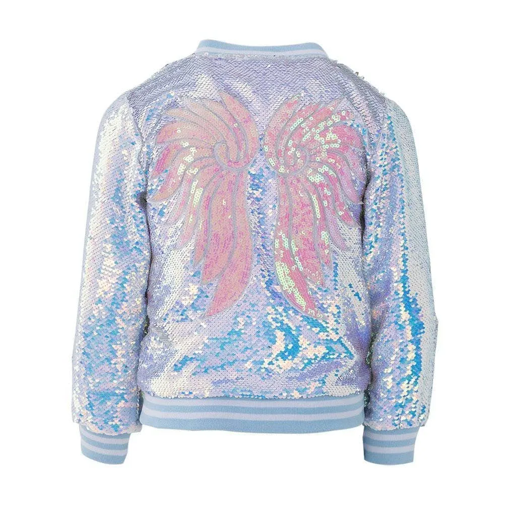 Women's Iridescent Angel Sequin Flip Bomber