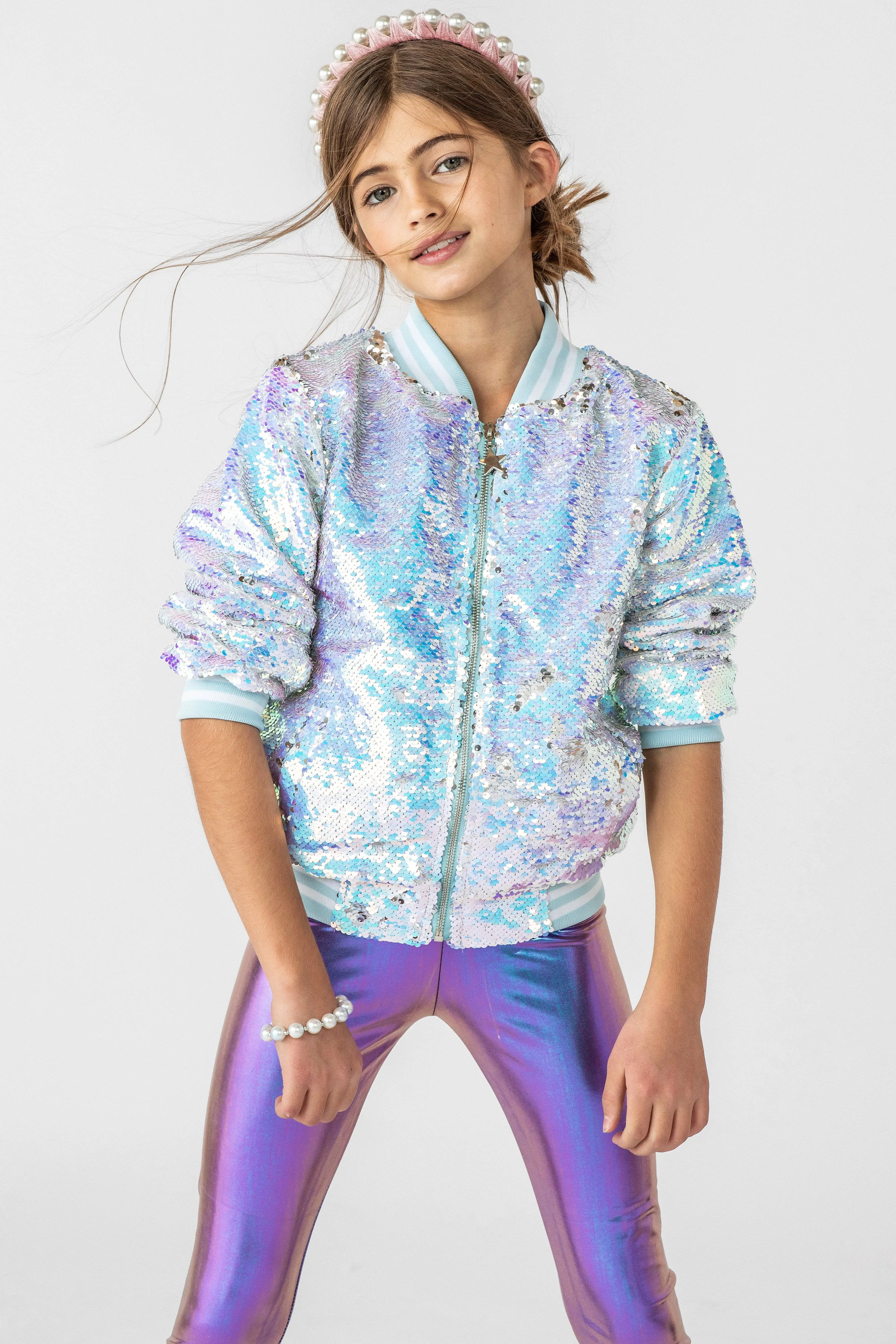 Women's Iridescent Angel Sequin Flip Bomber