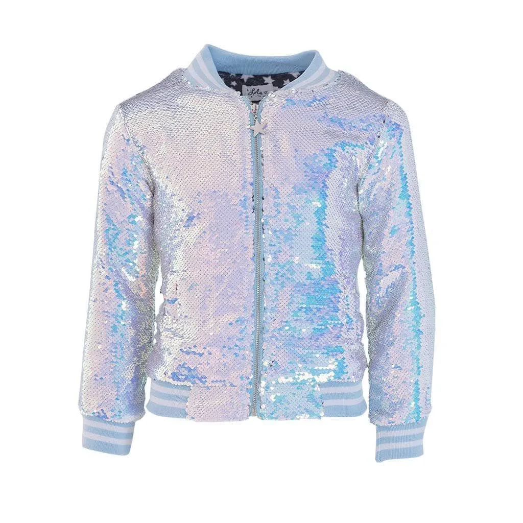 Women's Iridescent Angel Sequin Flip Bomber