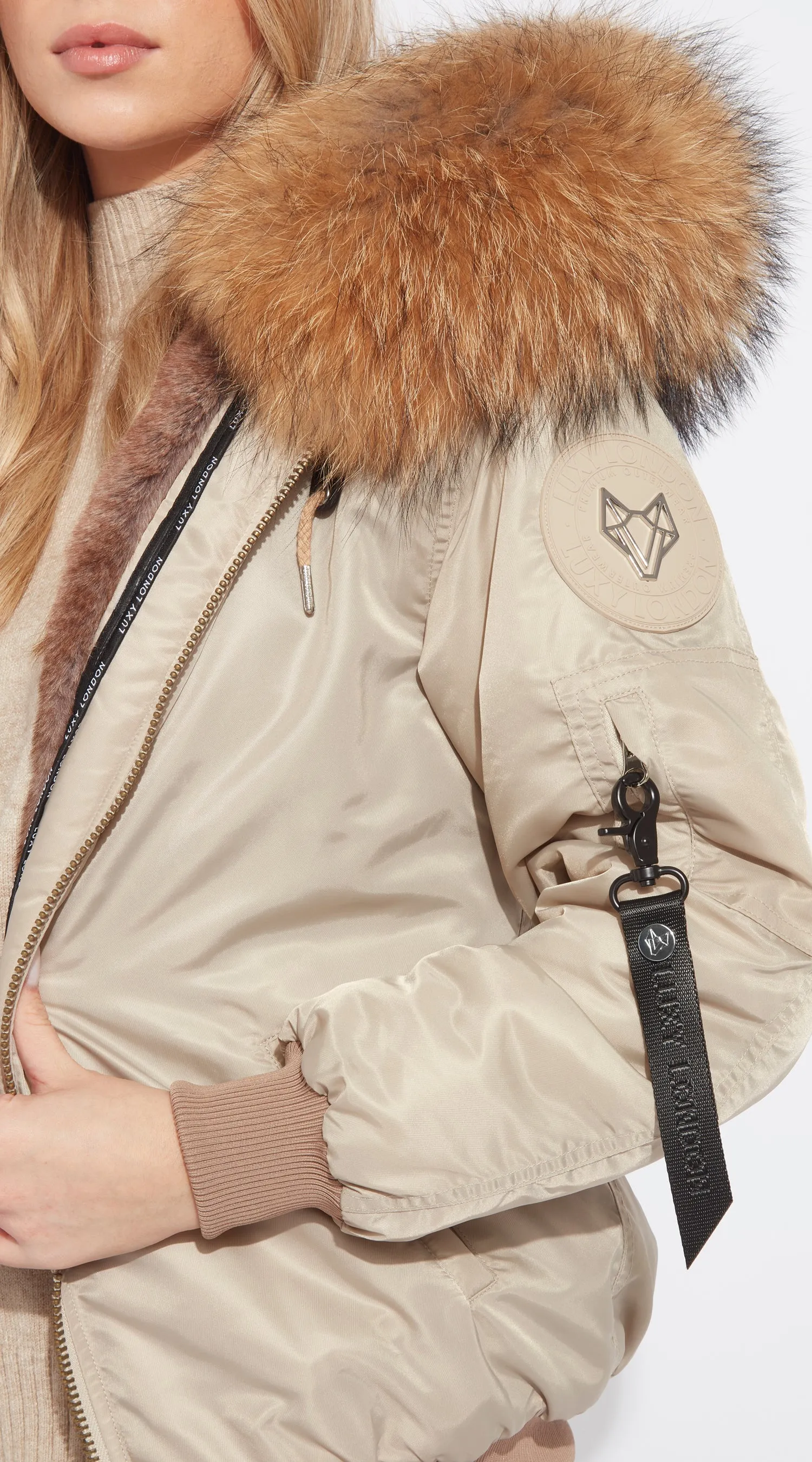 Womens Nude Luxy Fur Bomber - Natural