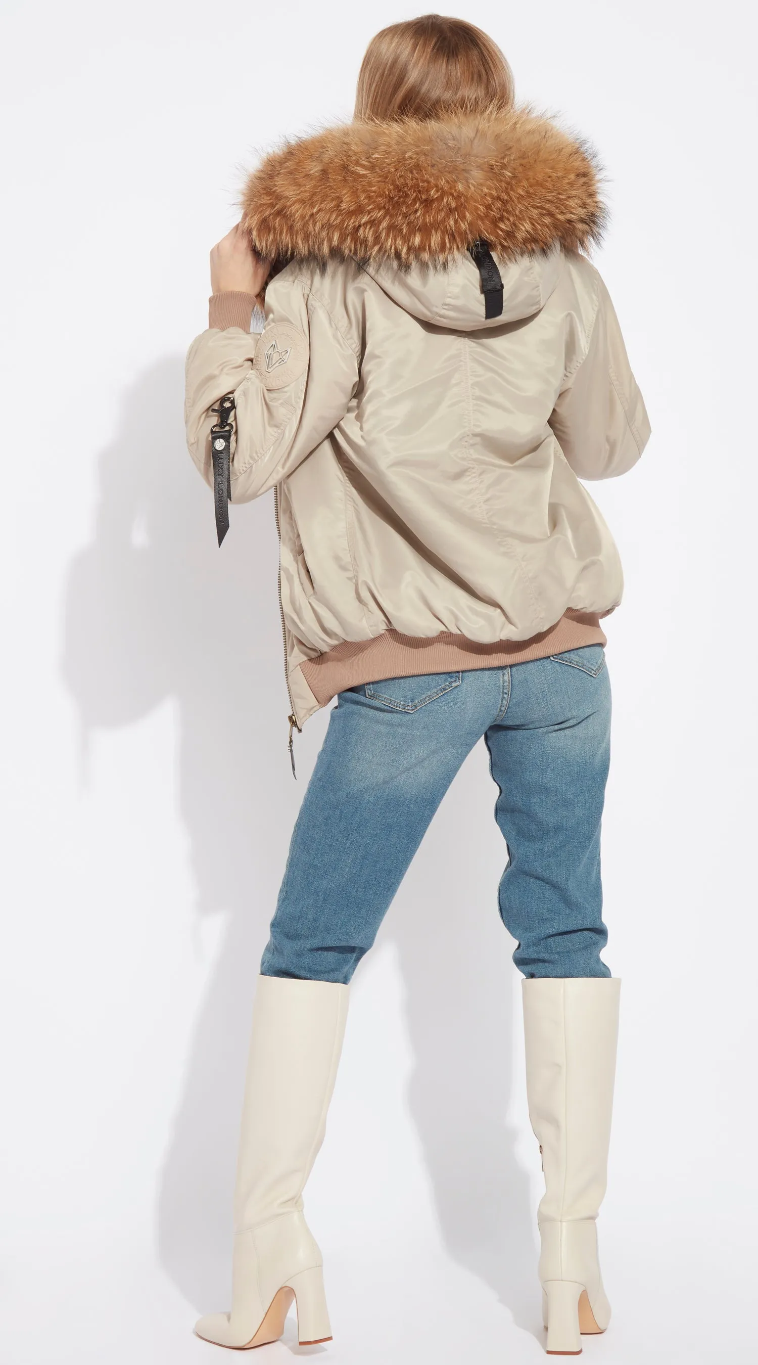 Womens Nude Luxy Fur Bomber - Natural