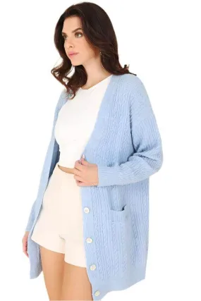 Wool blended cable knitted cardigan